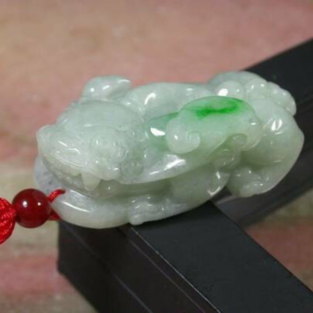Certified Green Natural Burma A Jade Jadeite Dragon Pi Xiu Pendant Necklace